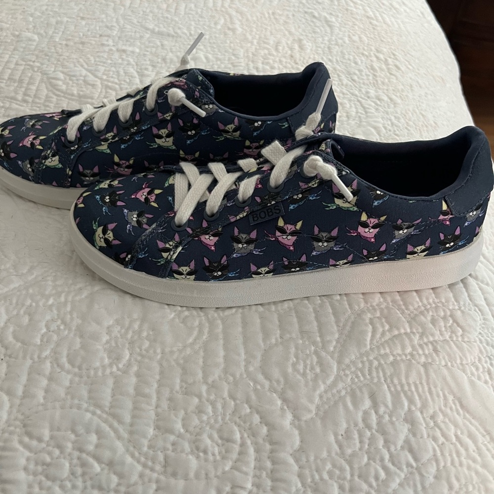 BOBS from Skechers Navy Cat Print Sneakers